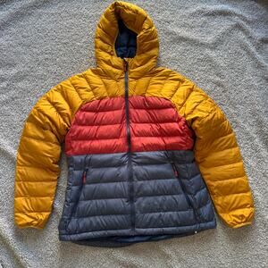 LL Bean Down Hooded Puffer Coat Women’s Large Colorblock 650 Full Zip Jacket